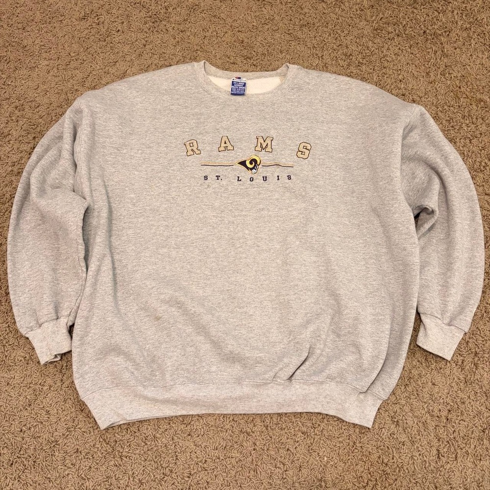 Vintage Champion St Louis Rams Sweatshirt Grey Crewneck XXL Los Angeles NFL Y2K